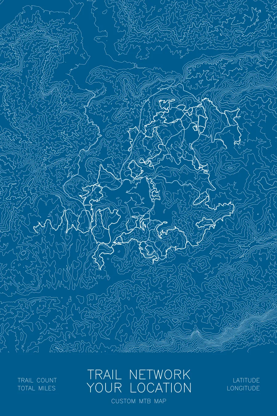 Custom Mountain Bike Trail Map, Blue colorway