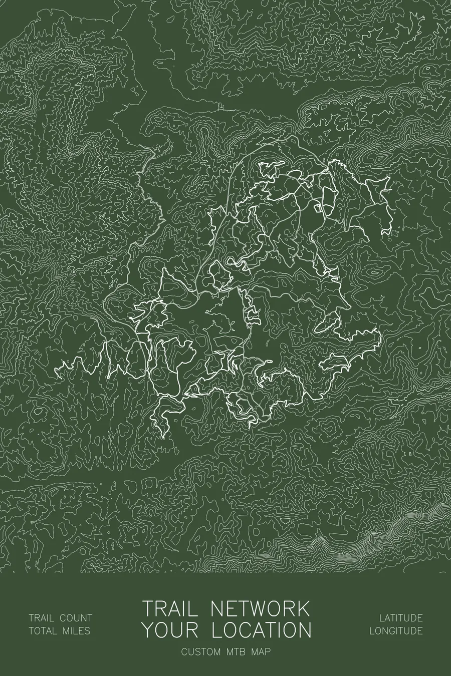 Custom Mountain Bike Trail Map, Green colorway